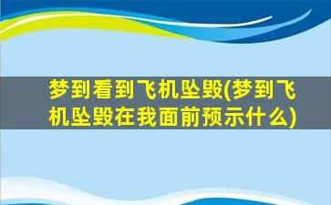 梦到看到飞机坠毁(梦到飞机坠毁在我面前预示什么)