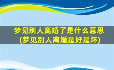 梦见别人离婚了是什么意思(梦见别人离婚是好是坏)